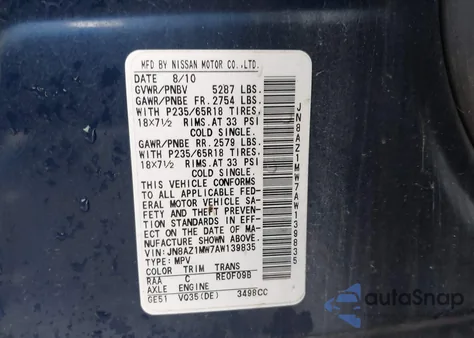 2010 Nissan Murano Sl from USA, damaged, VIN JN8AZ1MW7AW139835